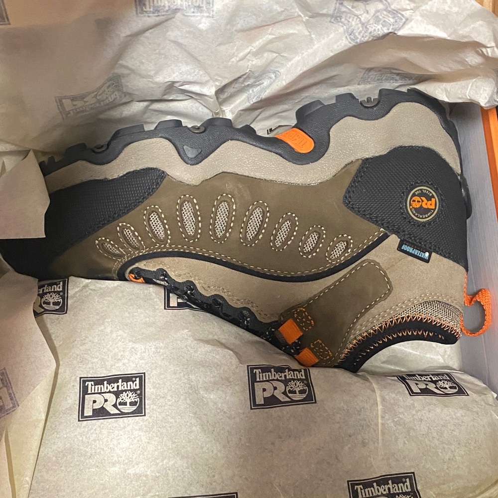 Timberland PRO Outdoor Boots in Black, Tan, and Orange